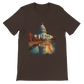 Brown t-shirt showcasing animated White House from Washington DC printed on soft eco-friendly cotton. A staple for lovers of global landmarks, travel fashion, and modern DTG streetwear.