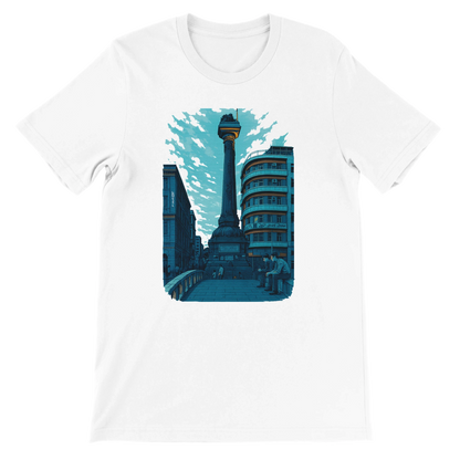 White unisex T shirt featuring Al Marjeh Square in Damascus Syria in animated artistic style soft cotton breathable fabric perfect for streetwear travel fashion cultural statement and print on demand apparel