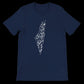 Navy t-shirt with artistic Palestine map calligraphy in Arabic style created for cultural streetwear fashion. Eco-conscious garment with premium softness and structured fit for identity-based styling and custom DTG print shops.