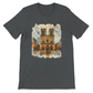 Dark grey heather Notre Dame Cathedral Paris landmark t shirt with bold animated city design. Premium quality eco friendly unisex tee perfect for urban fashion, travel lovers, and modern street style. Comfortable cotton fabric designed for lasting print vibrancy.
