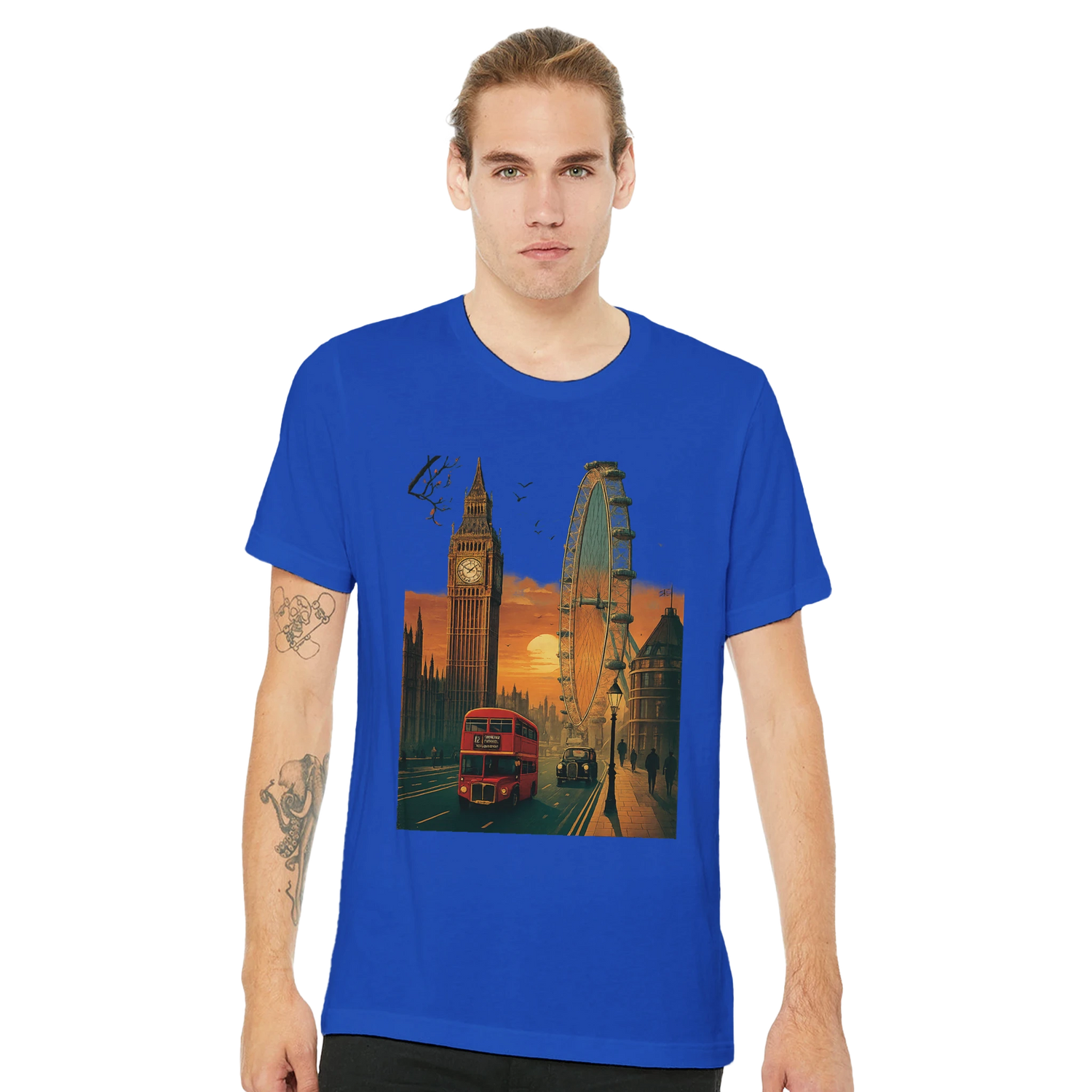 Trendy London skyline T-shirt with bold cartoon landmark design made from high quality cotton soft and durable DTG print streetwear fashion top for men and women inspired by travel culture