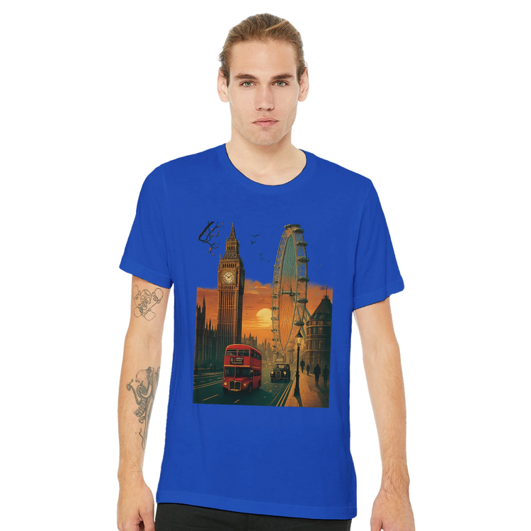 Trendy London skyline T-shirt with bold cartoon landmark design made from high quality cotton soft and durable DTG print streetwear fashion top for men and women inspired by travel culture