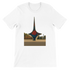 White Umawyeen Damascus Sword Animated Style T Shirt with premium DTG print featuring historic Syrian sword art in a modern animated style soft cotton unisex streetwear tee perfect for travel lovers cultural fashion fans and print on demand apparel collectors