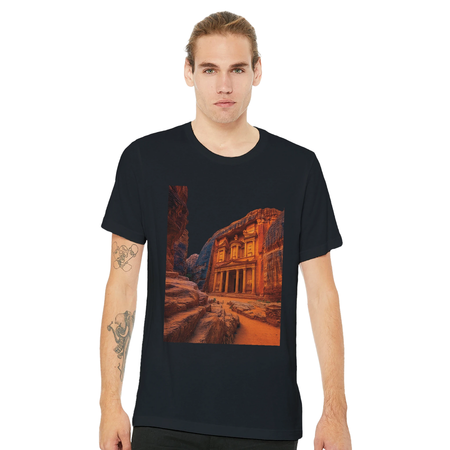 Petra Jordan animated heritage t shirt colorful destination inspired design premium cotton soft comfortable fit perfect for travel fashion lovers print on demand collections and unique streetwear outfits