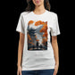 Minimalist tee featuring an Asian temple and red umbrella graphic.