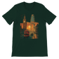 Forest green London City Animated Style premium cotton T-shirt with colorful cityscape print unisex travel and streetwear shirt for cultural and fashion enthusiasts