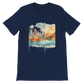 Navy blue animated Sydney landmark t-shirt with iconic Opera House and Harbour Bridge print. Made for bold streetwear expression, modern travel lovers, and art-inspired global fashion. Premium cotton tee with eco-conscious production.