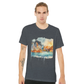 Sydney Australia cityscape t-shirt with bold cartoon-style artwork of the Opera House and Harbour Bridge. Perfect for world travelers, culture lovers, and streetwear collectors who value artistic tees and iconic architecture fashion.