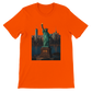 Orange Statue of Liberty animated style graphic t-shirt inspired by New York City and American culture. High quality cotton tee for stylish streetwear travel fashion and urban lifestyle.