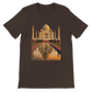 Brown animated landmark t-shirt featuring Taj Mahal in rich color. Durable cotton construction, DTG optimized for vivid prints. Stylish and meaningful streetwear piece for lovers of India and global destinations.