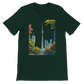 Forest green Toronto skyline shirt with animated CN Tower print on soft breathable cotton. Designed for global culture lovers and stylish urban wear. Premium DTG printed unisex tee with eco friendly cotton for lasting comfort.