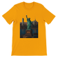 Gold Statue of Liberty animated landmark t-shirt with vibrant artistic design inspired by New York City. Soft breathable cotton tee perfect for streetwear patriotic fashion and global culture lovers.