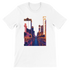 White Las Vegas City Animated Style graphic t-shirt featuring a vibrant digital illustration of the Las Vegas skyline with iconic landmarks in animated style. Soft 100% cotton unisex streetwear tee for travel lovers cityscape fans and modern casual fashion.