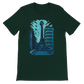 Forest green T shirt showcasing animated Al Marjeh Square Damascus Syria illustration soft and breathable cotton for cultural travelers and eco friendly streetwear lovers