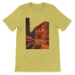 Heather yellow Petra Jordan animated style tee with vivid landmark illustration soft eco friendly cotton modern streetwear look perfect for travelers history lovers and those who enjoy unique cultural t shirts