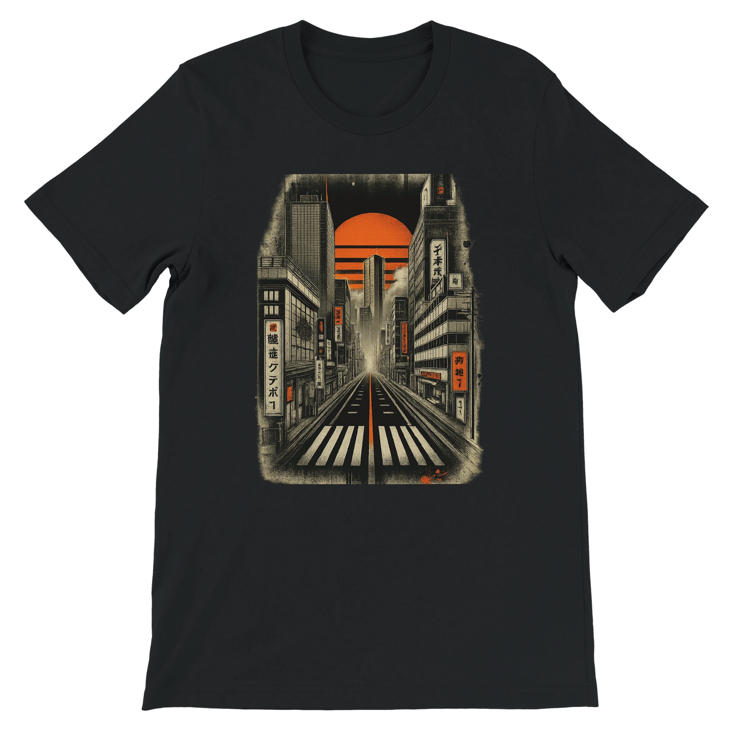 Black Tokyo Nights animated t shirt featuring bright neon Tokyo city design stylish premium cotton unisex fit eco friendly streetwear perfect for anime fans travelers and vibrant Japanese culture fashion