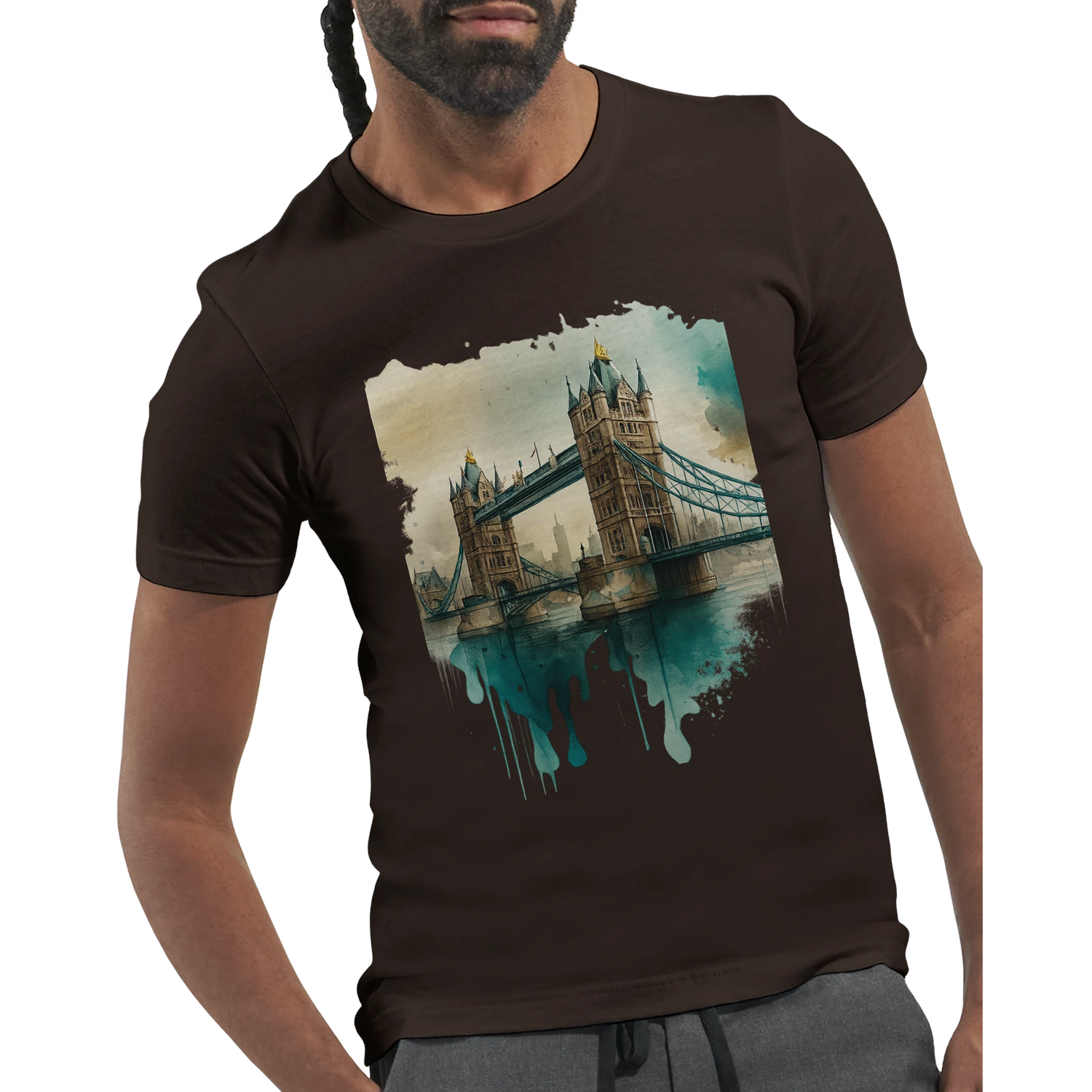 London landmark Tower Bridge t-shirt with creative animated print – street-style graphic apparel for travel lovers and fashion-forward individuals. Lightweight, breathable, and perfect as a UK-themed gift shirt or lifestyle wear.