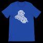 True royal blue t-shirt with Iraq map in Arabic calligraphy, crafted from ring-spun cotton. Soft and durable DTG tee perfect for bold Middle Eastern fashion, Islamic identity wear, and urban cultural expression.