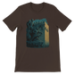 Brown street style t-shirt with illustrated Salah Al Din statue from Damascus in animated format. Cultural and historical themed fashion for conscious consumers. 100 percent cotton unisex shirt with DTG print compatibility and premium quality.