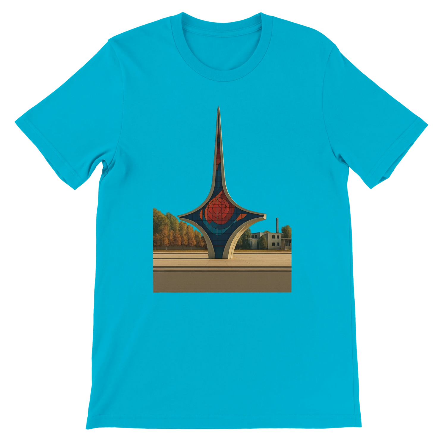 Turquoise Umawyeen Damascus Sword Animated Style T Shirt with artistic Syrian sword print in a lively animated style unisex cotton streetwear fashion tee for travelers and cultural style seekers
