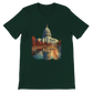 Forest green Washington DC landmark tee with animated White House print. A soft, breathable cotton shirt for eco-conscious travelers and cultural streetwear lovers into bold global aesthetics.